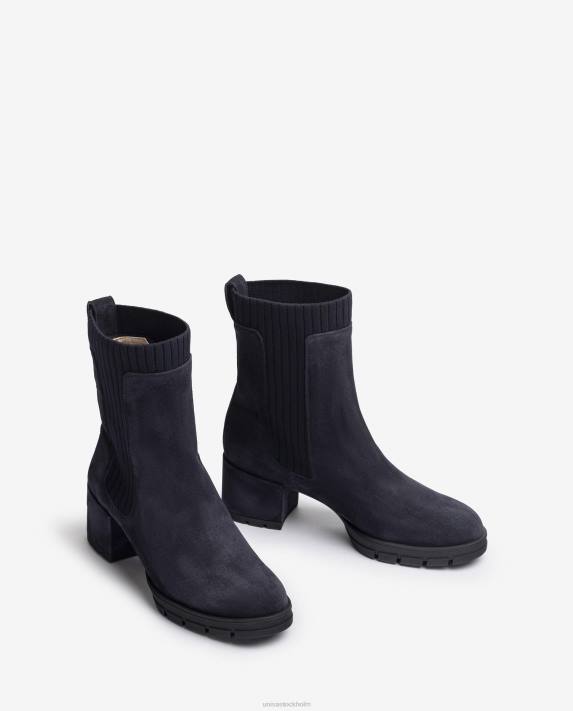 Unisa barn blå stövel i mocka med ribbad strumpa 06DT936