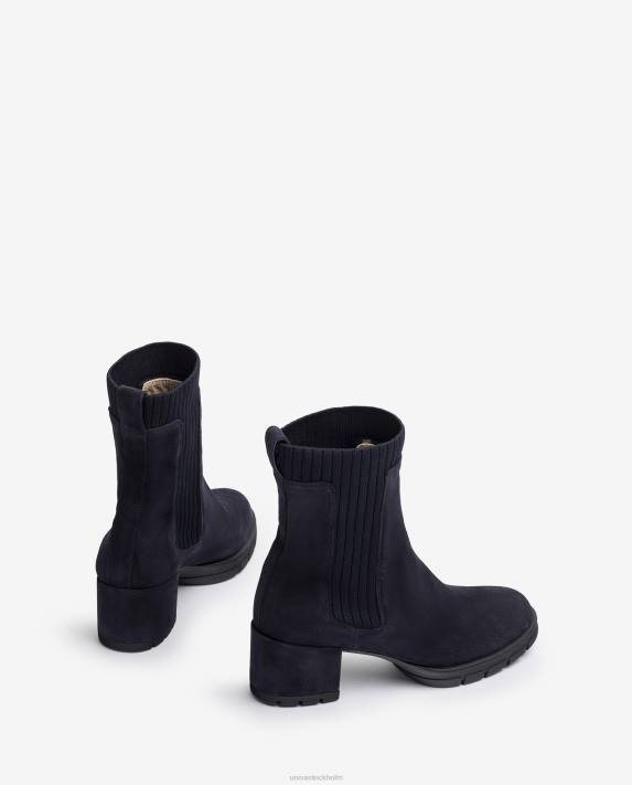 Unisa barn blå stövel i mocka med ribbad strumpa 06DT936