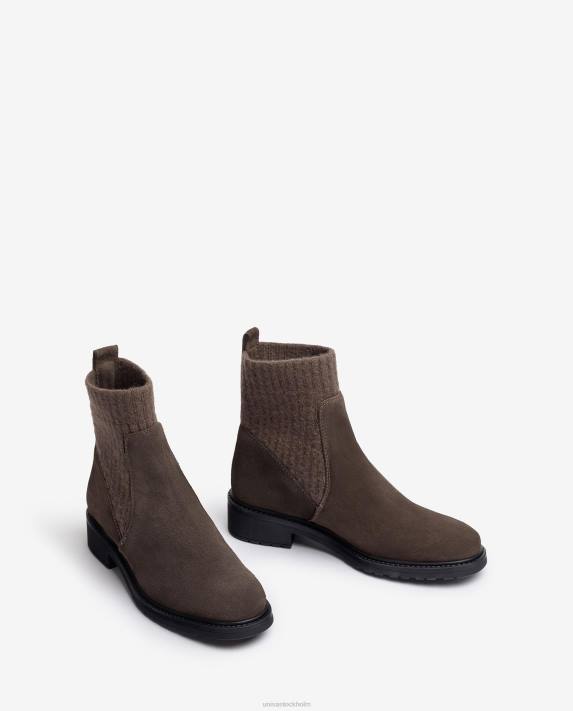 Unisa barn brun ankelboots i mocka med elastisk kvartsöverlinje 06DT892