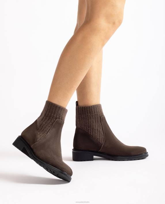 Unisa barn brun ankelboots i mocka med elastisk kvartsöverlinje 06DT892