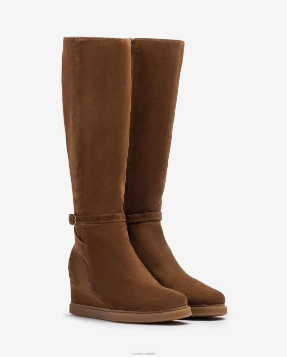 Unisa barn brun mockastövel med hög skaft med kil och halkfri gummisula 06DT1072