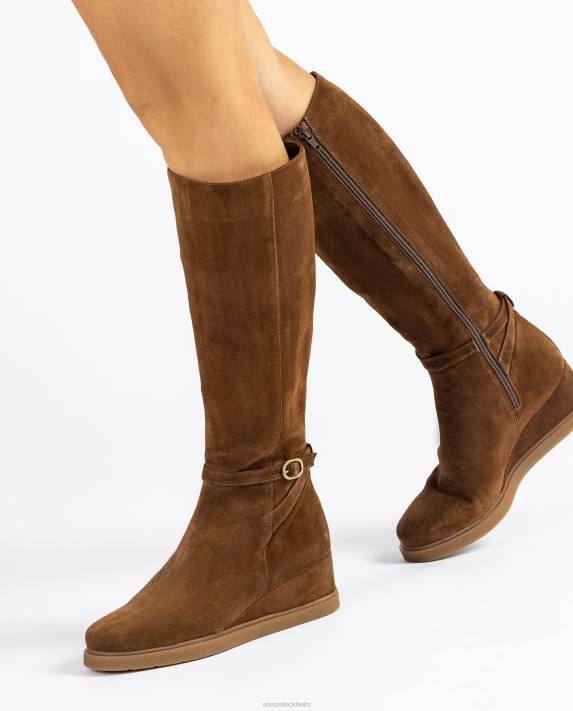 Unisa barn brun mockastövel med hög skaft med kil och halkfri gummisula 06DT1072