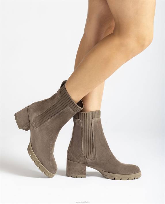 Unisa barn brun stövel i mocka med ribbad strumpa 06DT938