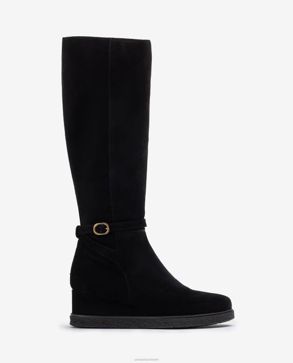 Unisa barn svart mockastövel med hög skaft med kil och halkfri gummisula 06DT1071