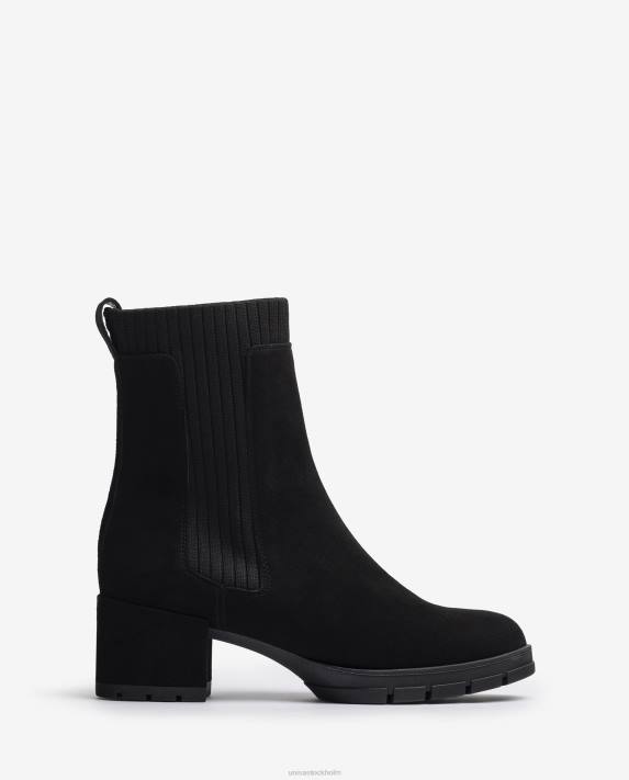 Unisa barn svart stövel i mocka med ribbad strumpa 06DT937