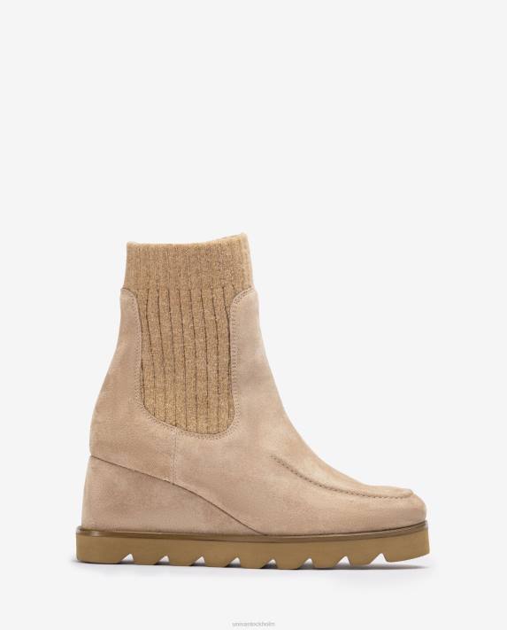 Unisa kvinnor beige ankelkänga med ribbad tygfjärdedel 06DT977