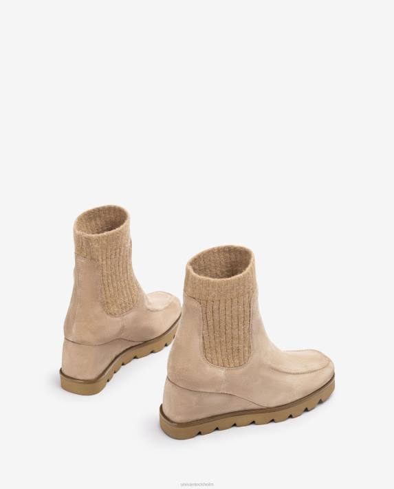 Unisa kvinnor beige ankelkänga med ribbad tygfjärdedel 06DT977