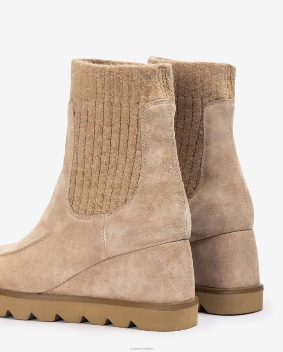 Unisa kvinnor beige ankelkänga med ribbad tygfjärdedel 06DT977