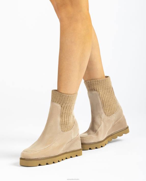 Unisa kvinnor beige ankelkänga med ribbad tygfjärdedel 06DT977