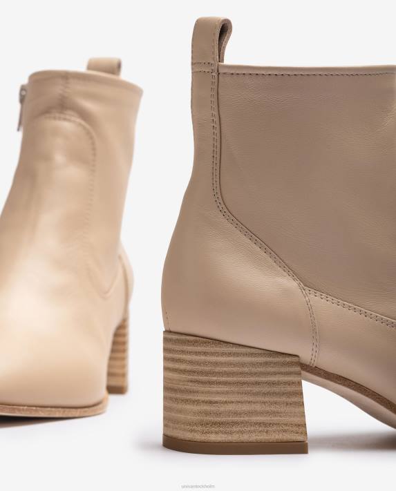 Unisa kvinnor beige ankelstövel i läder med klack 06DT847