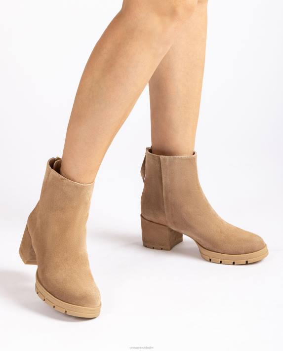 Unisa kvinnor beige ankelstövlar i läder med dragkedja 06DT921