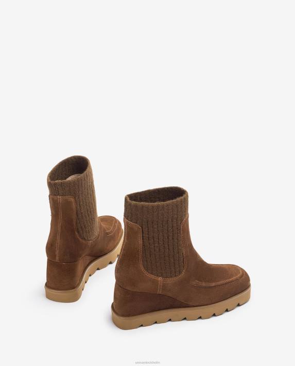 Unisa kvinnor brun ankelkänga med ribbad tygfjärdedel 06DT978