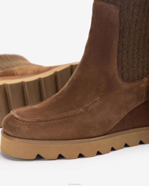 Unisa kvinnor brun ankelkänga med ribbad tygfjärdedel 06DT978