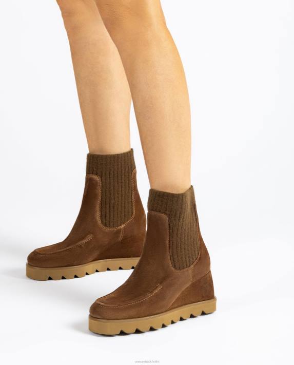 Unisa kvinnor brun ankelkänga med ribbad tygfjärdedel 06DT978