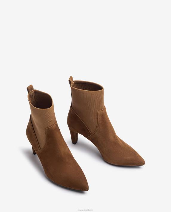 Unisa kvinnor brun ankelkänga med återvunnet stretchtyg kvarts överlinje 06DT956