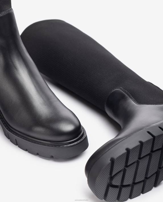 Unisa kvinnor graciös läderkänga med en kvartsöverlinje i stretchtyg 06DT1058