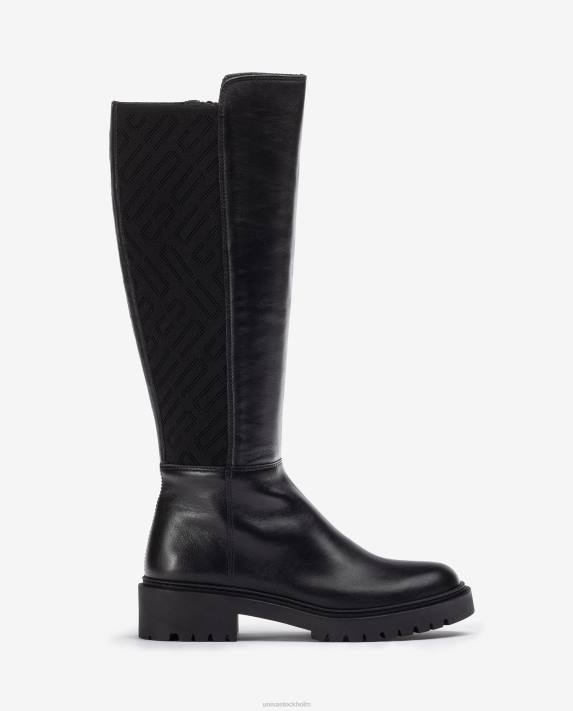 Unisa kvinnor graciös läderkänga med mönstrat stretchtyg 06DT1065