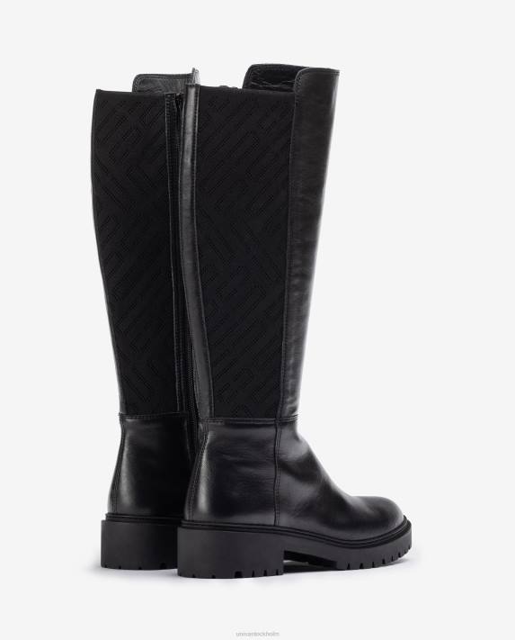 Unisa kvinnor graciös läderkänga med mönstrat stretchtyg 06DT1065