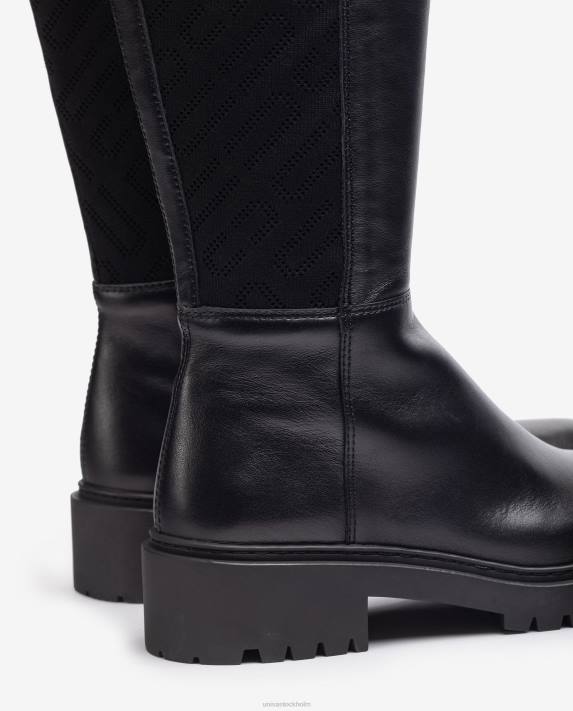 Unisa kvinnor graciös läderkänga med mönstrat stretchtyg 06DT1065