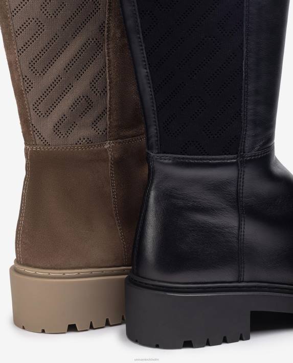 Unisa kvinnor graciös läderkänga med mönstrat stretchtyg 06DT1065