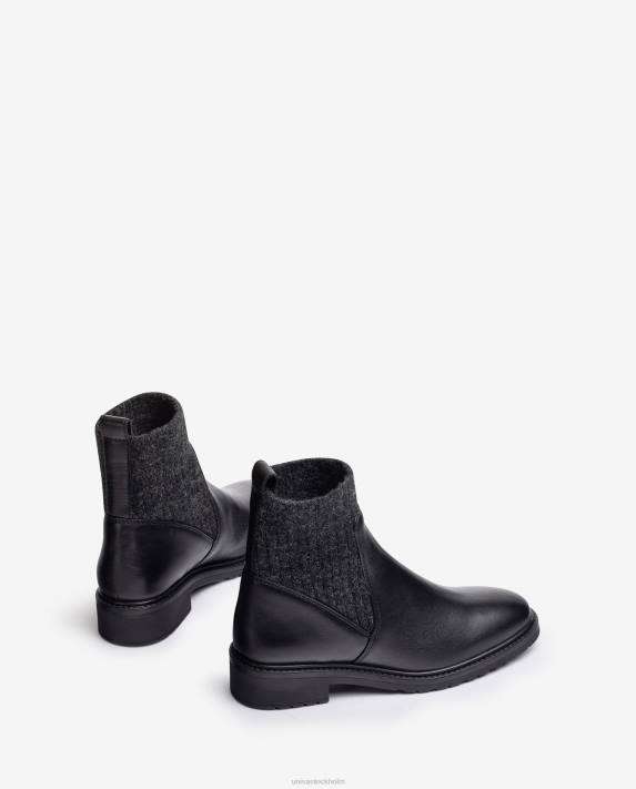 Unisa kvinnor mode ankelboots i läder med kvartsöverlinje i stretchtyg. 06DT893