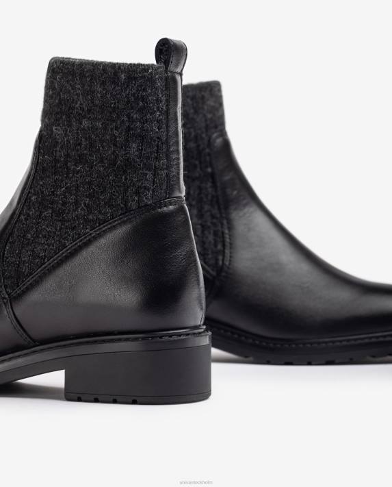 Unisa kvinnor mode ankelboots i läder med kvartsöverlinje i stretchtyg. 06DT893