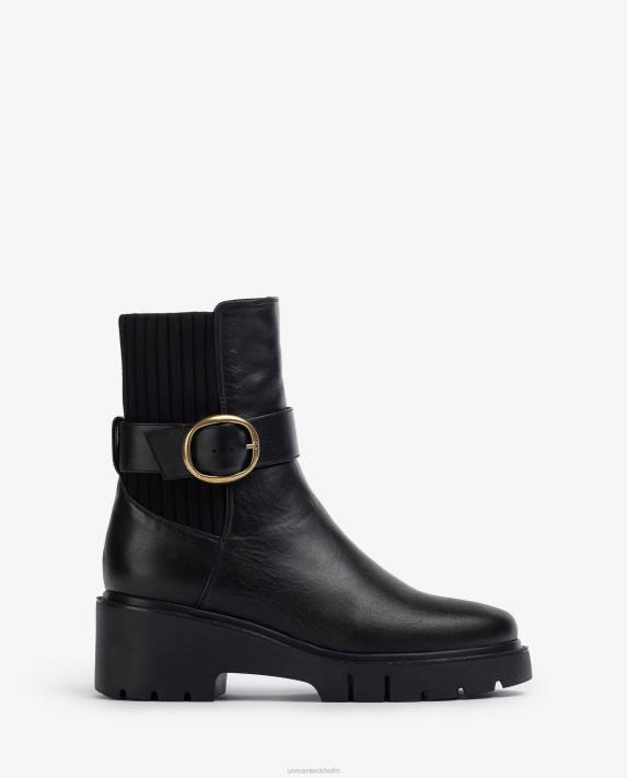 Unisa kvinnor mode ankelboots i läder med resår i ryggen och spänne 06DT933