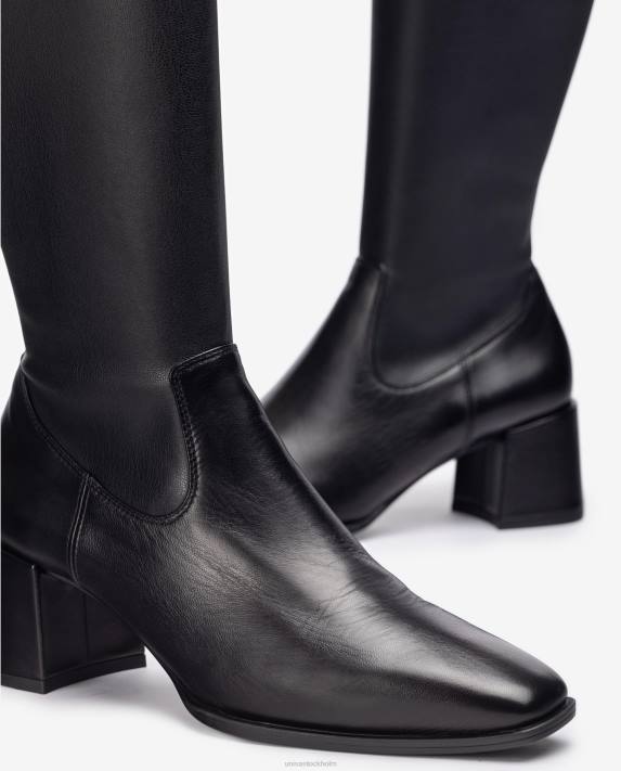 Unisa kvinnor mode bred klackstövel med en kvartsöverlinje i stretchtyg 06DT1040