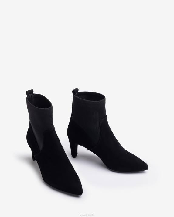 Unisa kvinnor svart ankelkänga med återvunnet stretchtyg kvarts överlinje 06DT955
