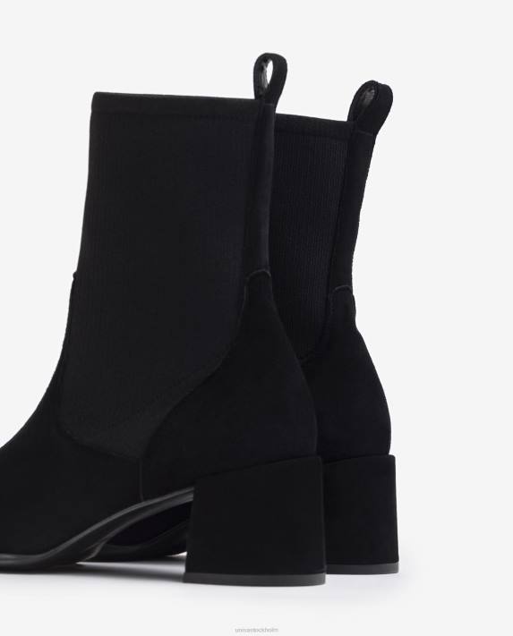 Unisa kvinnor svart ankelstövel med fyrkantig tå med stretchtyg 06DT964