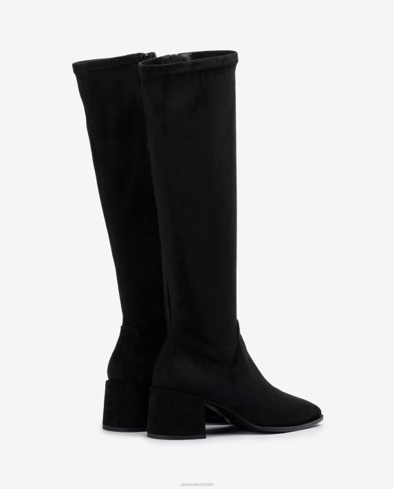 Unisa kvinnor svart bred klackstövel med en kvartsöverlinje i stretchtyg 06DT1030