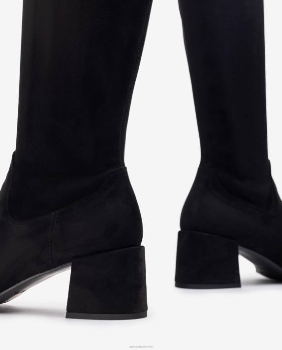 Unisa kvinnor svart bred klackstövel med en kvartsöverlinje i stretchtyg 06DT1030
