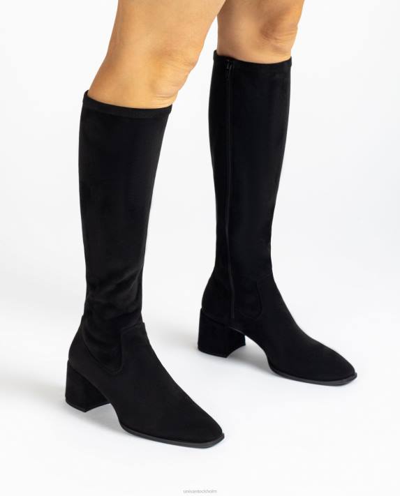 Unisa kvinnor svart bred klackstövel med en kvartsöverlinje i stretchtyg 06DT1030