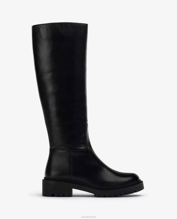 Unisa kvinnor svart läderkänga med spårsula 06DT1051