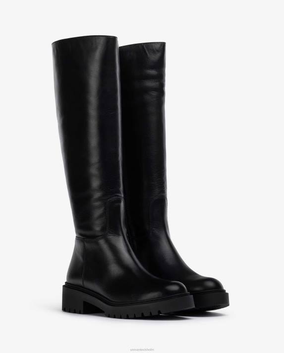 Unisa kvinnor svart läderkänga med spårsula 06DT1051