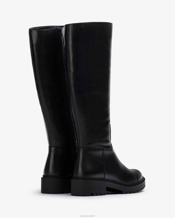 Unisa kvinnor svart läderkänga med spårsula 06DT1051