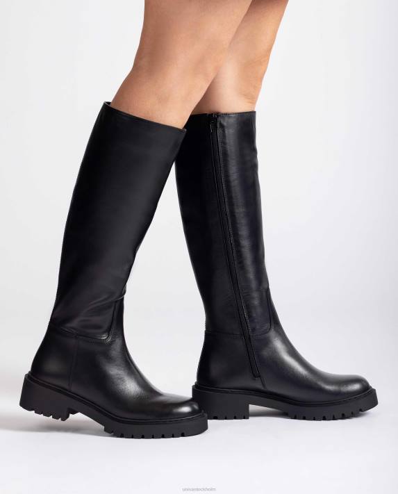 Unisa kvinnor svart läderkänga med spårsula 06DT1051