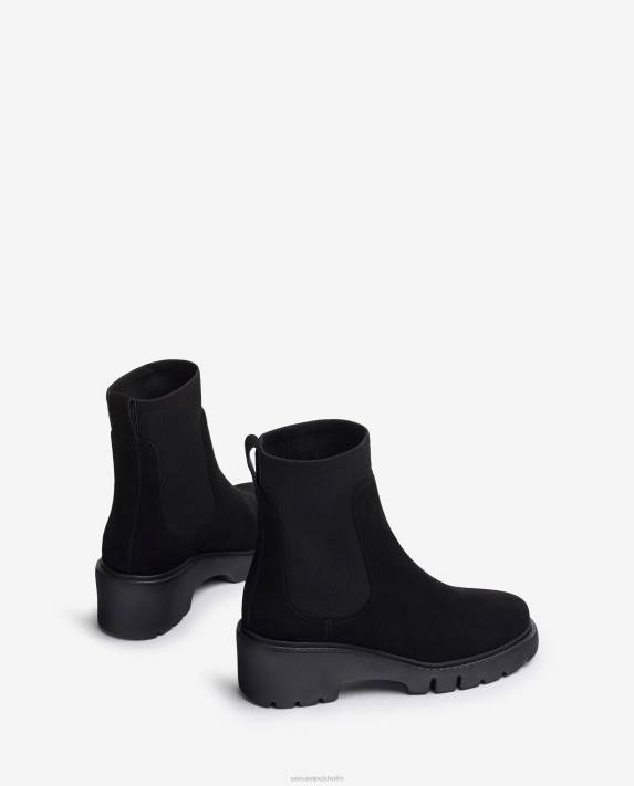 Unisa kvinnor svart stövel i mocka med stretchtyg 06DT919