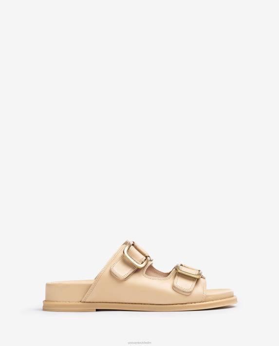 Unisa kvinnor beige platt sandal med dubbelt spänne 06DT320