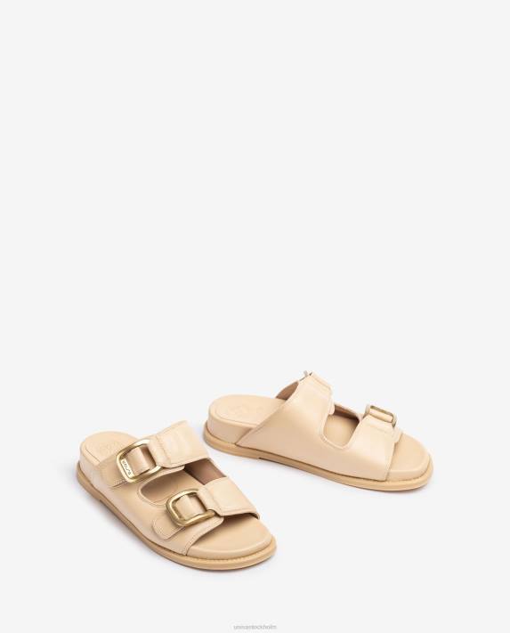 Unisa kvinnor beige platt sandal med dubbelt spänne 06DT320