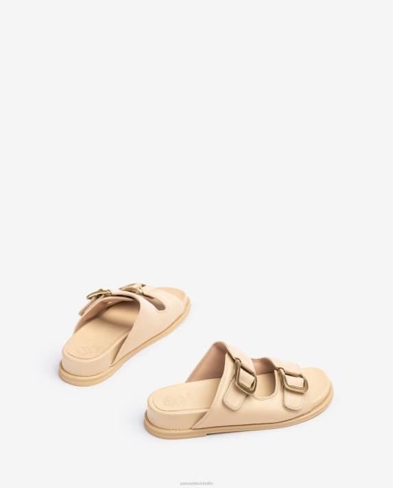 Unisa kvinnor beige platt sandal med dubbelt spänne 06DT320