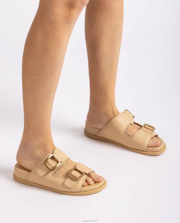 Unisa kvinnor beige platt sandal med dubbelt spänne 06DT320