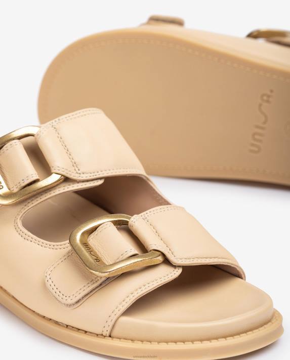 Unisa kvinnor beige platt sandal med dubbelt spänne 06DT320