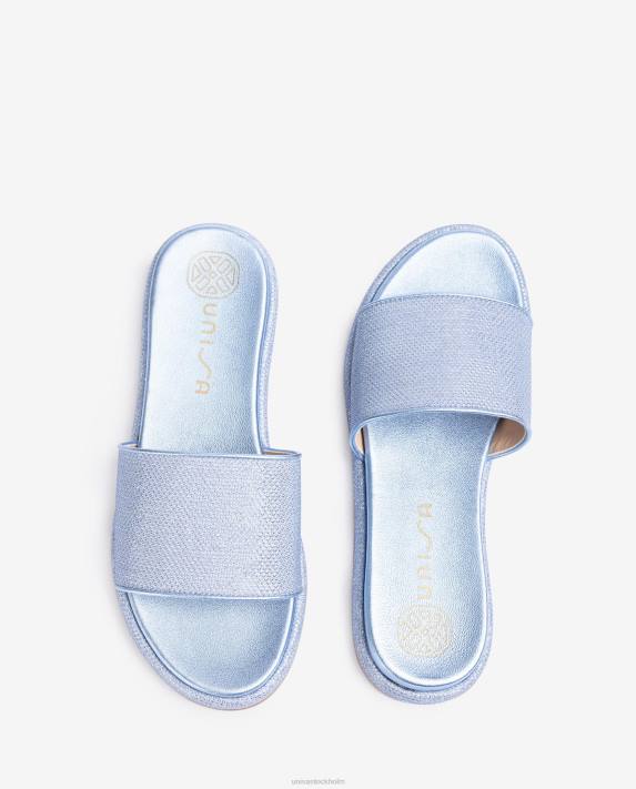 Unisa kvinnor blå platt sandal med bred vamp 06DT30