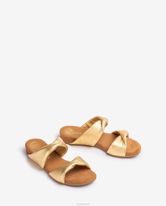 Unisa kvinnor graciös platt lädersandal i metallisk effekt 06DT11