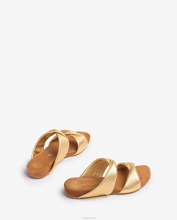 Unisa kvinnor graciös platt lädersandal i metallisk effekt 06DT11