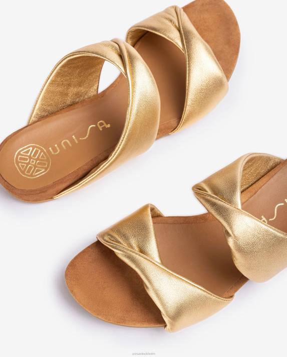 Unisa kvinnor graciös platt lädersandal i metallisk effekt 06DT11