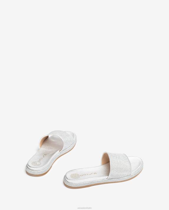 Unisa kvinnor silver platt sandal med bred vamp 06DT32