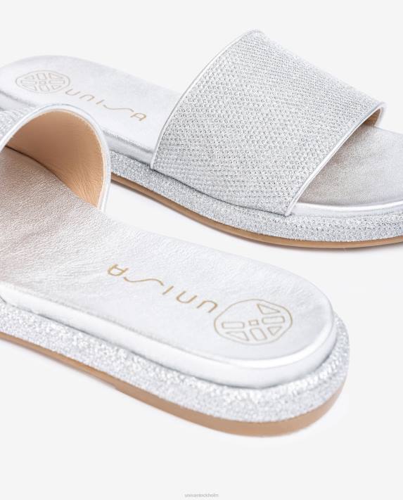 Unisa kvinnor silver platt sandal med bred vamp 06DT32