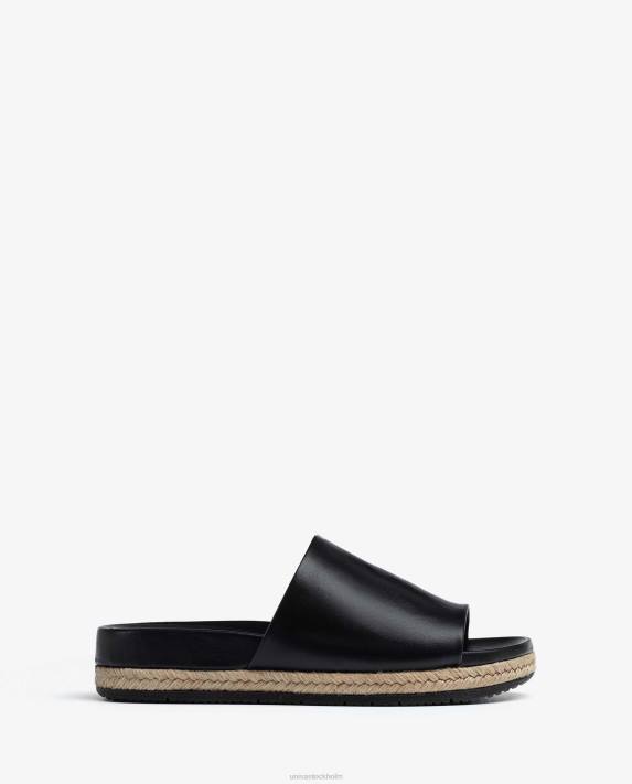 Unisa kvinnor svart läder och jute sandaler 06DT424